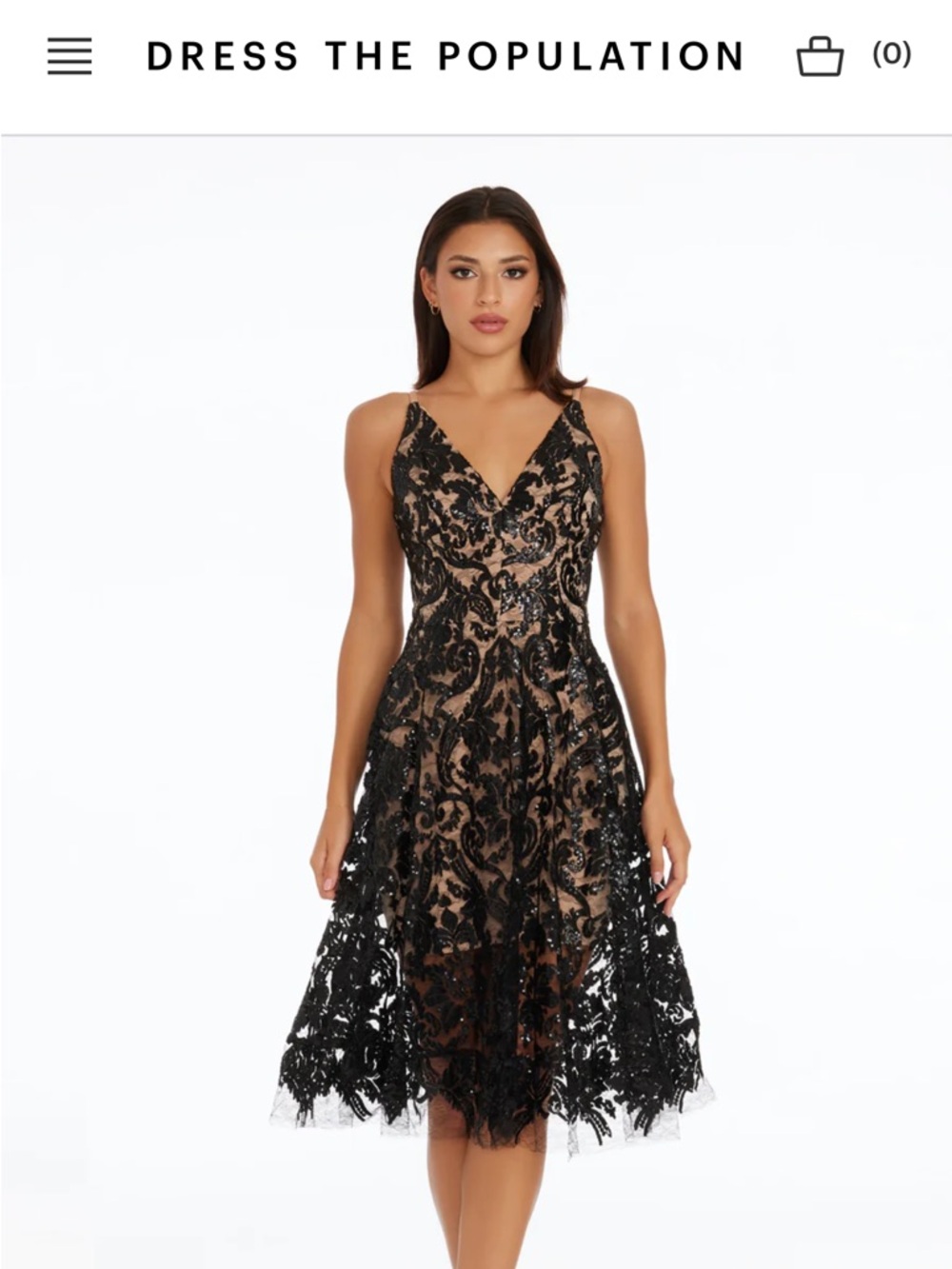 Dress the Population Black & Nude Lace Midi Dress size small